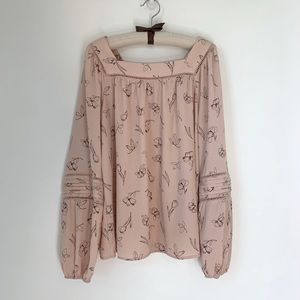 Lauren Conrad Square Neck Peasant Top Puff Sleeve